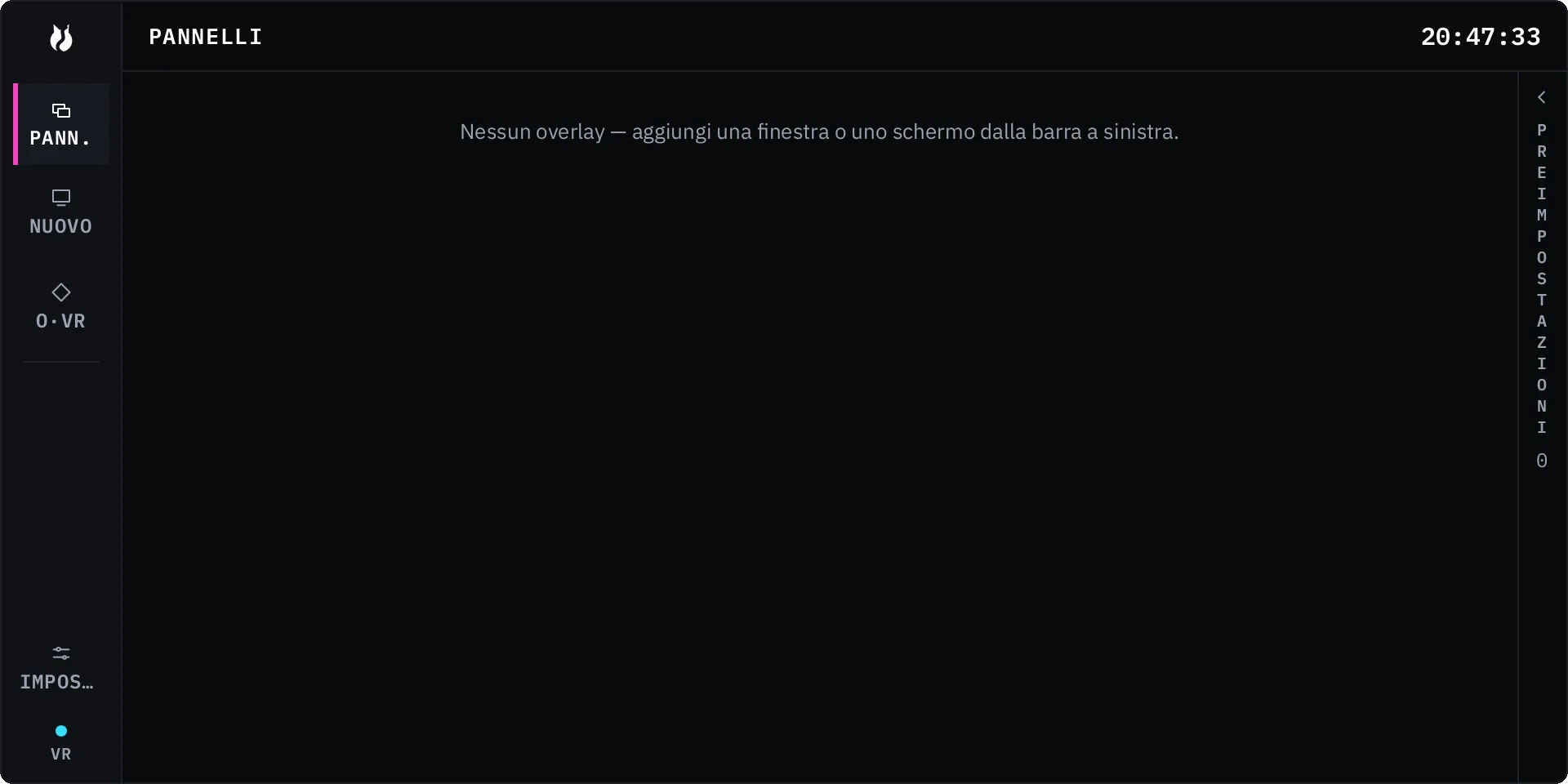 La schermata di recupero, che propone di ripristinare gli overlay dopo il riavvio del compositor.
