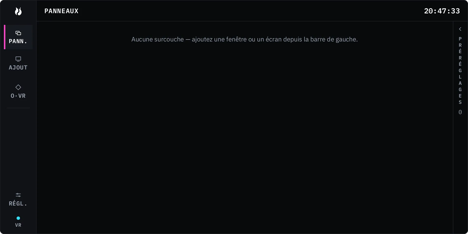 L’écran de récupération, qui propose de restaurer les overlays après le redémarrage du compositeur.